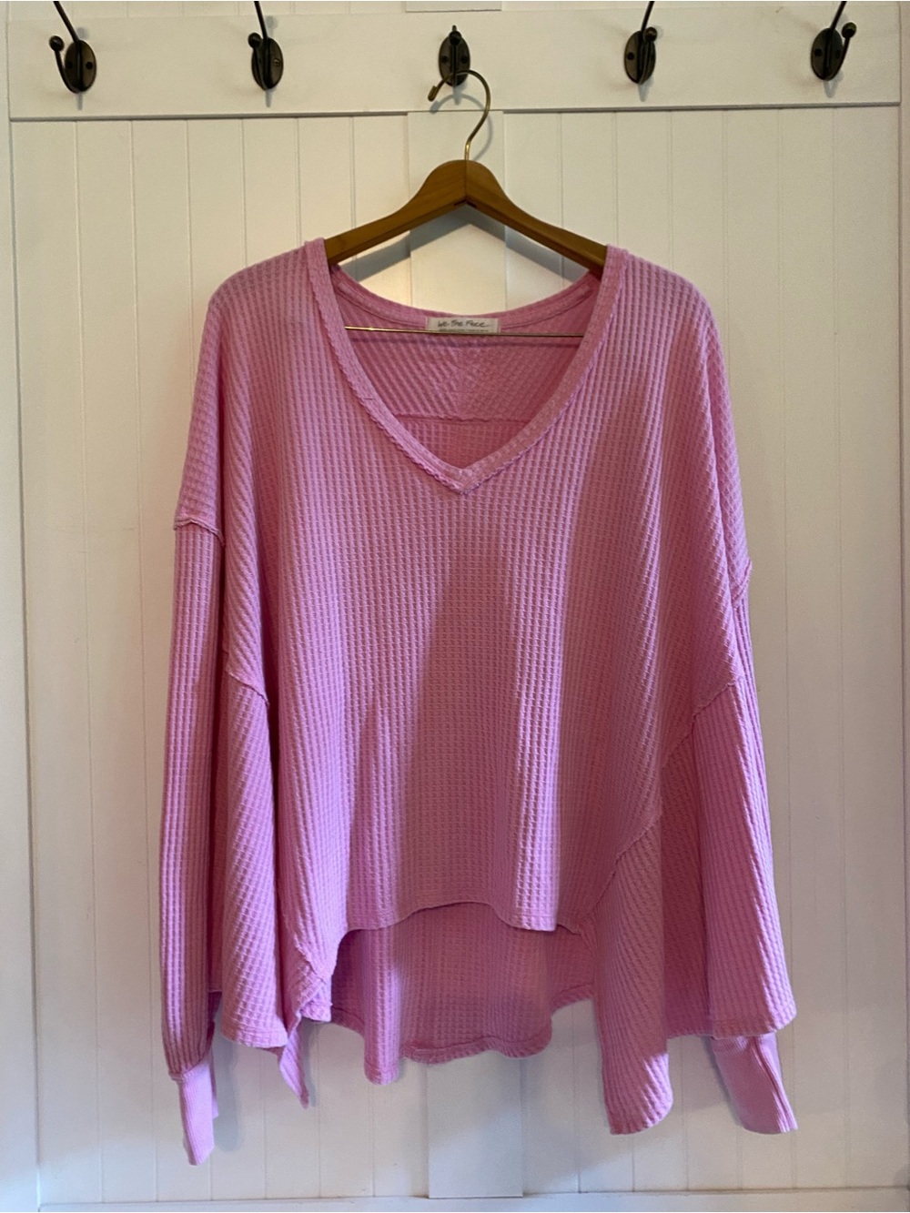 We The Free Free People Oversized Waffle V-Neck Top Shirt